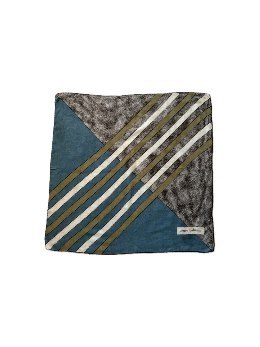 Vintage Pierre Balmain Geometric Silk Wool Blend Scarf Hand Rolled Square 25"